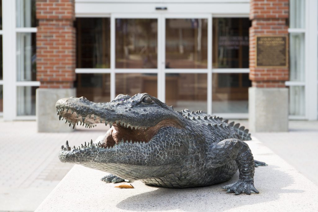 Gator sculpture in front of Ben Hill Griffin Stadium